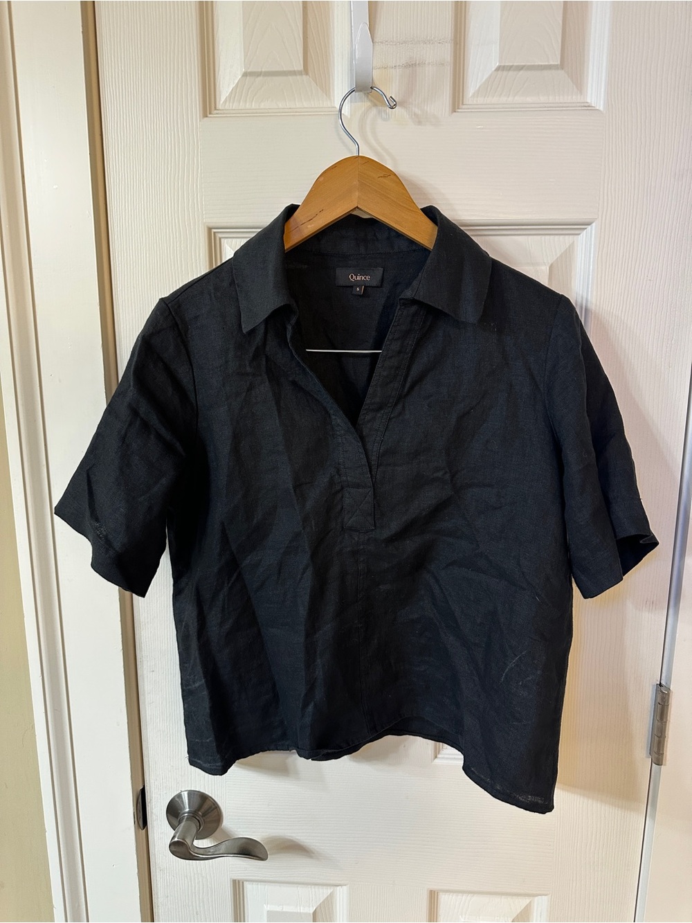 Quince 100% European Linen Short Sleeve Pullover Top Small Black Minimal Classy - Picture 2 of 4